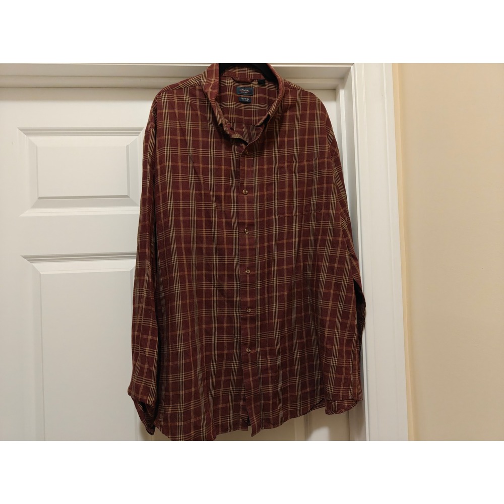 Arrow USA 1851 Mens XL Burgundy Plaid Long Sleeve Button Down Shirt 17-17.5